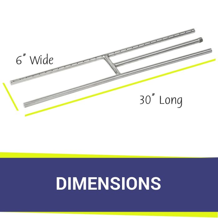 30″ x 6″ Stainless Steel H-Style Burner – Natural Gas