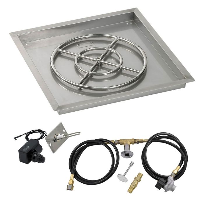 24″ Square Drop-In Pan with Spark Ignition Kit (18″ Fire Pit Ring) – Propane