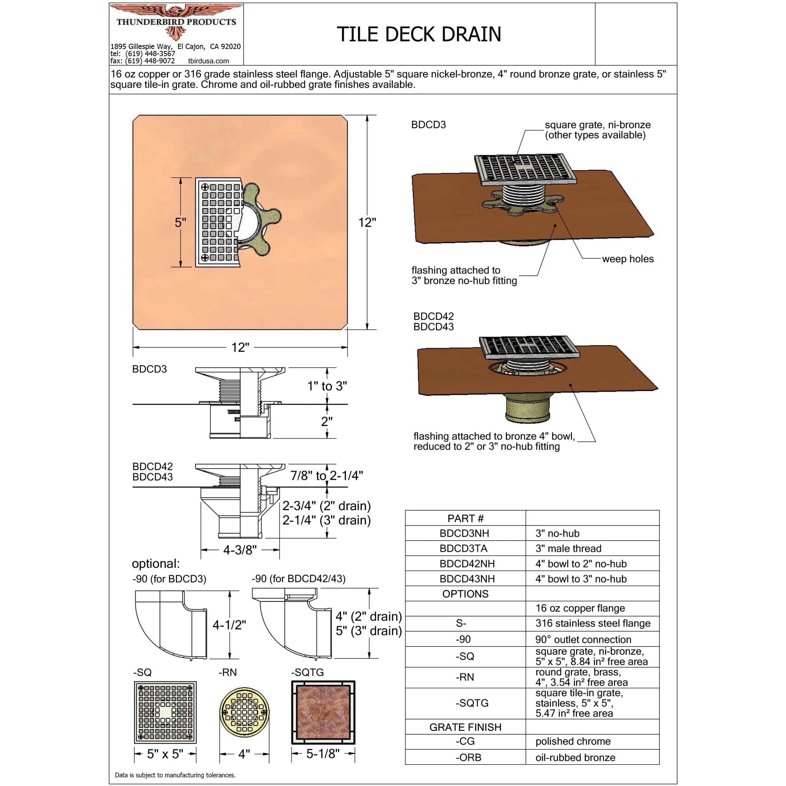 Stainless Steel Adjustable Tile Deck Drain