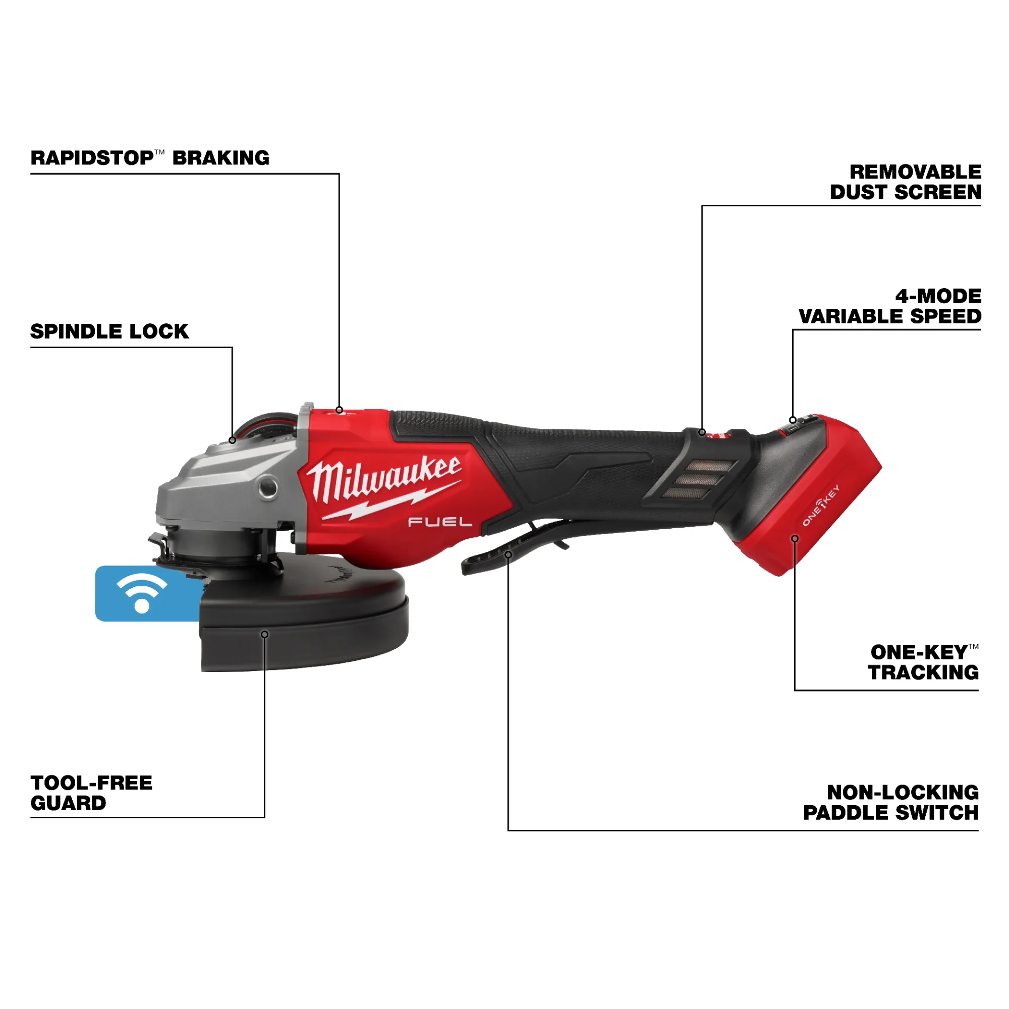 M18 Fuel™ 4-1/2″-7″ Variable Speed Braking Grinder, Paddle Switch w/ One-Key™