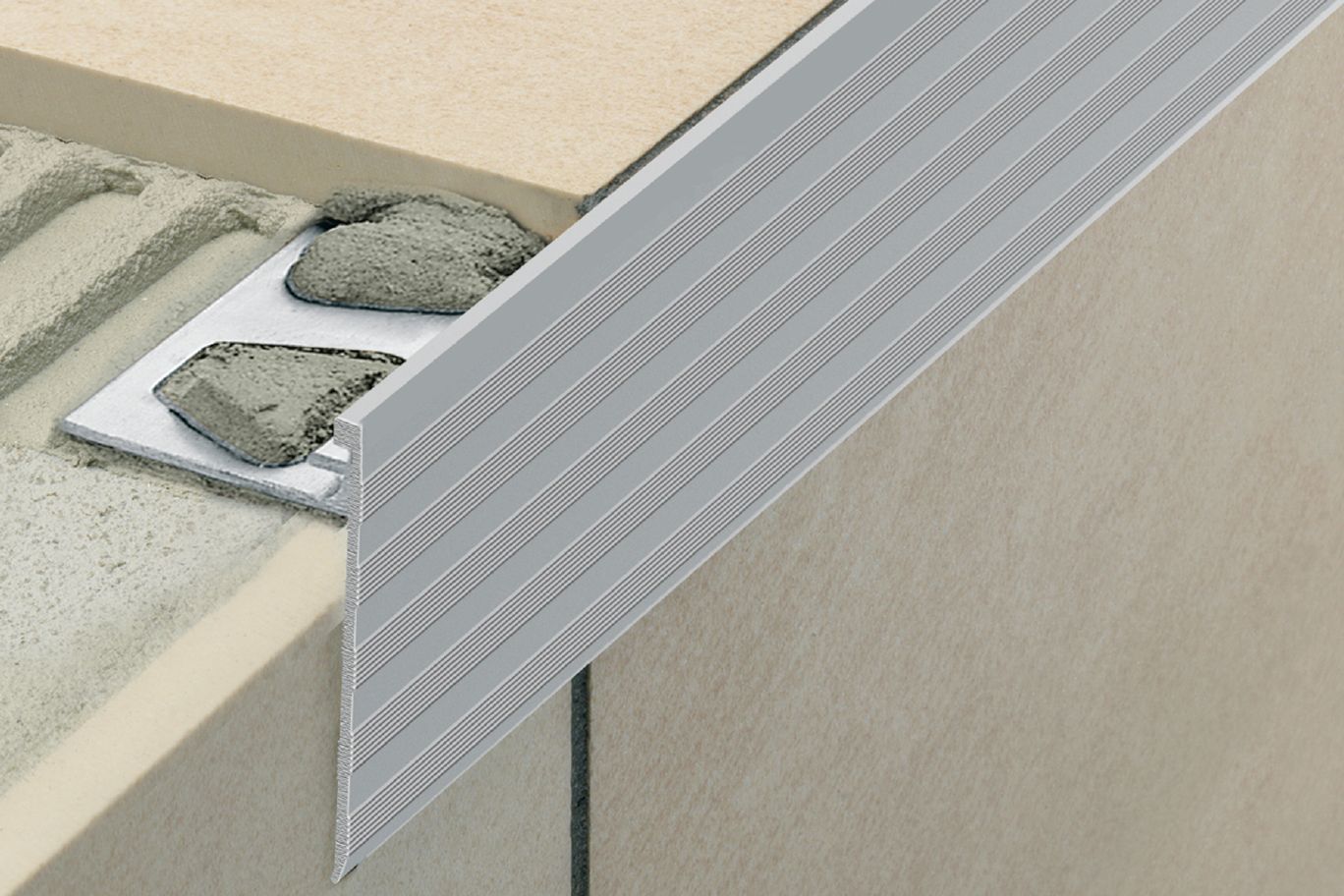 Schluter®-SCHIENE-STEP  Profile covers sub-assembly of countertops, stairs, and existing wall tile